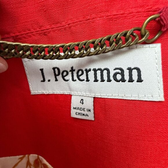 J. Peterman Red Blazer Size 4 Silk Linen Blend Tie Front Womens Preppy Jacket - Picture 8 of 9